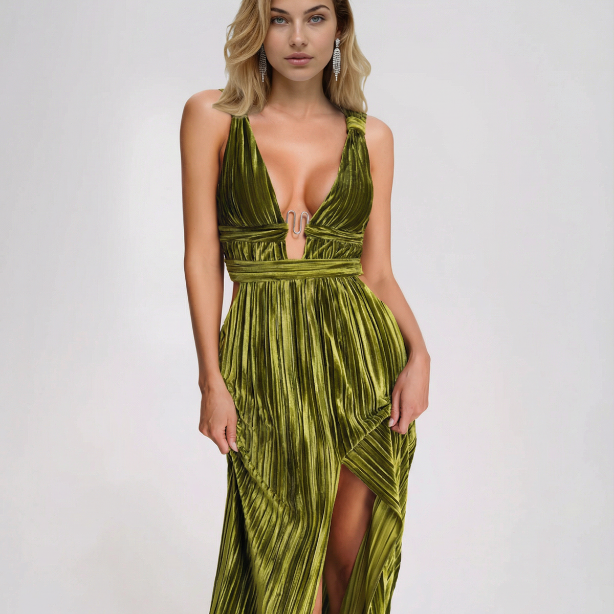 Thyme | Velvet Midi Dress with Front Slit