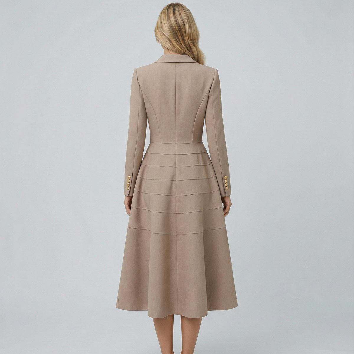 Vansa | Long Sleeve Midi Dress with Double-Breasted Front