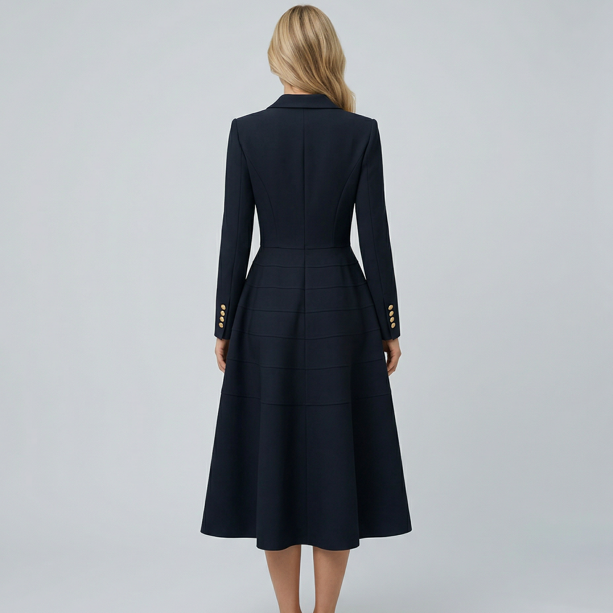 Vansa | Long Sleeve Midi Dress with Double-Breasted Front