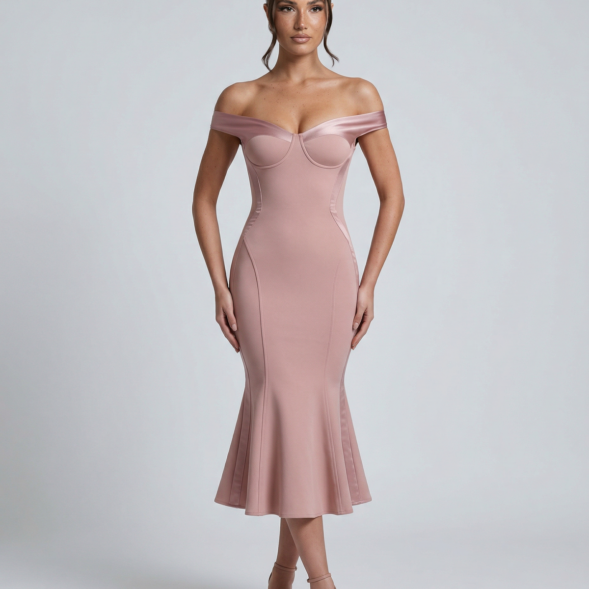 Vianey | Off-Shoulder Midi Dress with Mermaid Hem