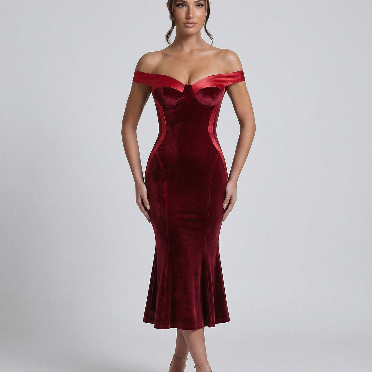 Vianey | Off-Shoulder Midi Dress with Mermaid Hem