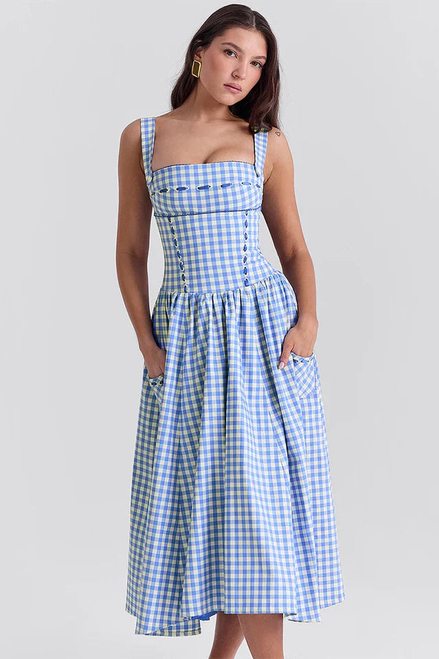 Brenda | Midi Sundress with Gingham Print
