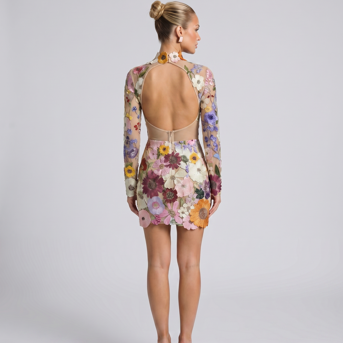Anne | Mini Dress with Sheer Floral Embroidery