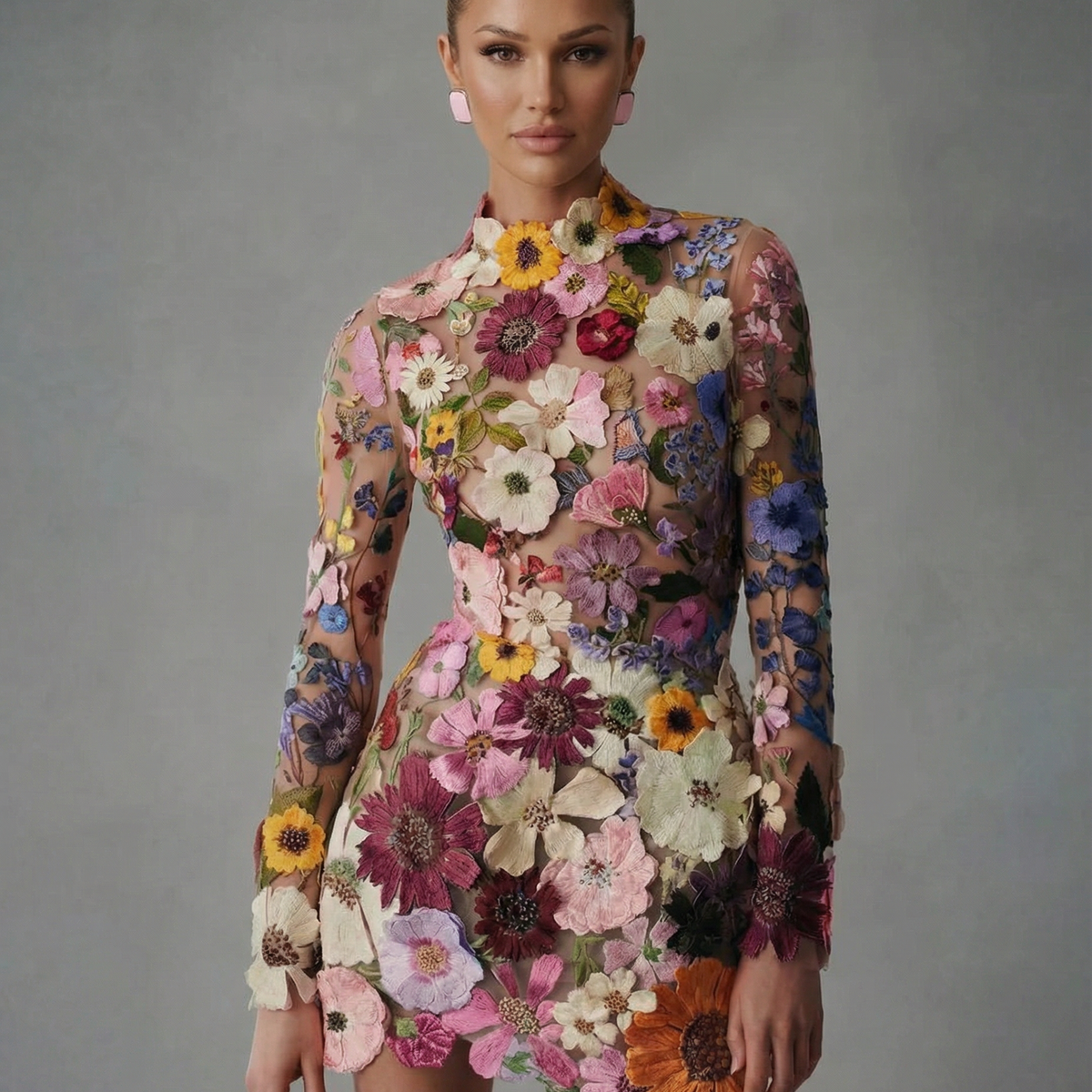 Anne | Mini Dress with Sheer Floral Embroidery