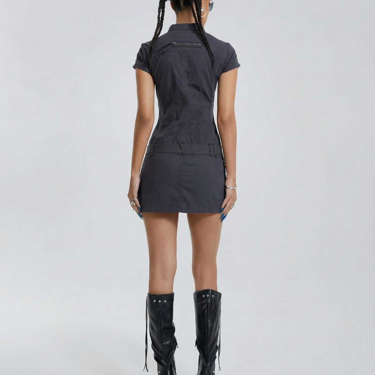 Lou | Belted Cargo Mini Dress with Zip Front