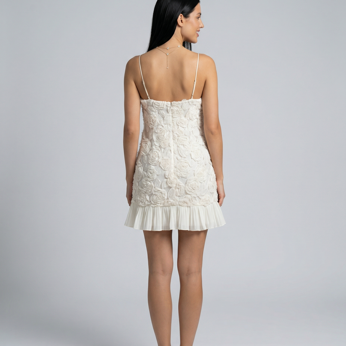 Mildred | Mini Dress with Floral Appliqué and Pleated Skirt