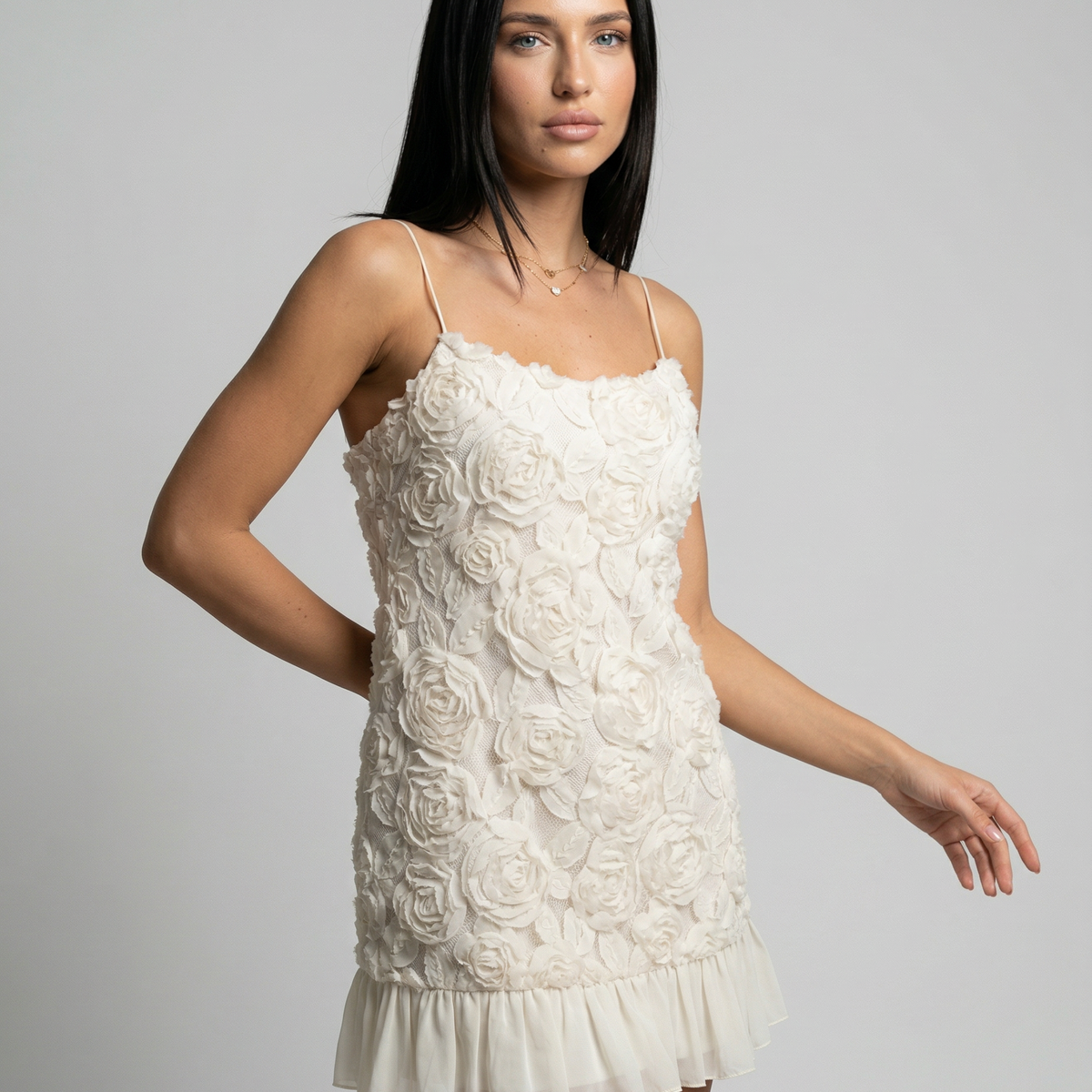 Mildred | Mini Dress with Floral Appliqué and Pleated Skirt