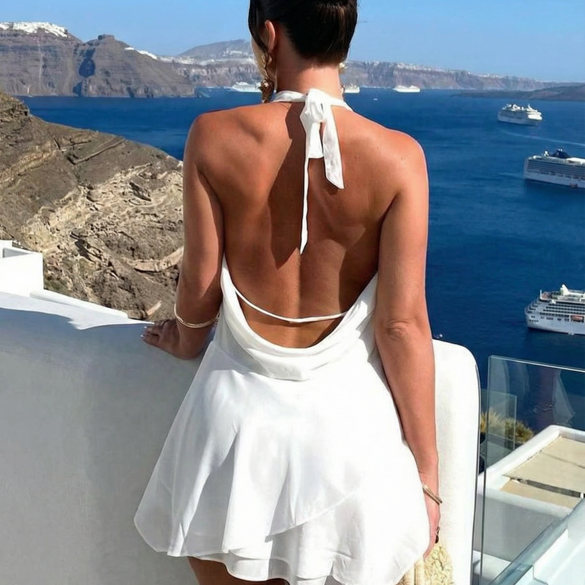 Cleo | Mini Dress with Plunge Neck and Open Back