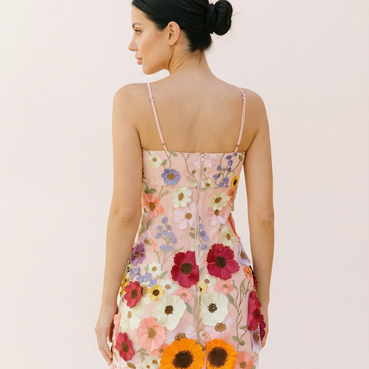 Estelle | Mini Dress with Floral Embroidery and Square Neck