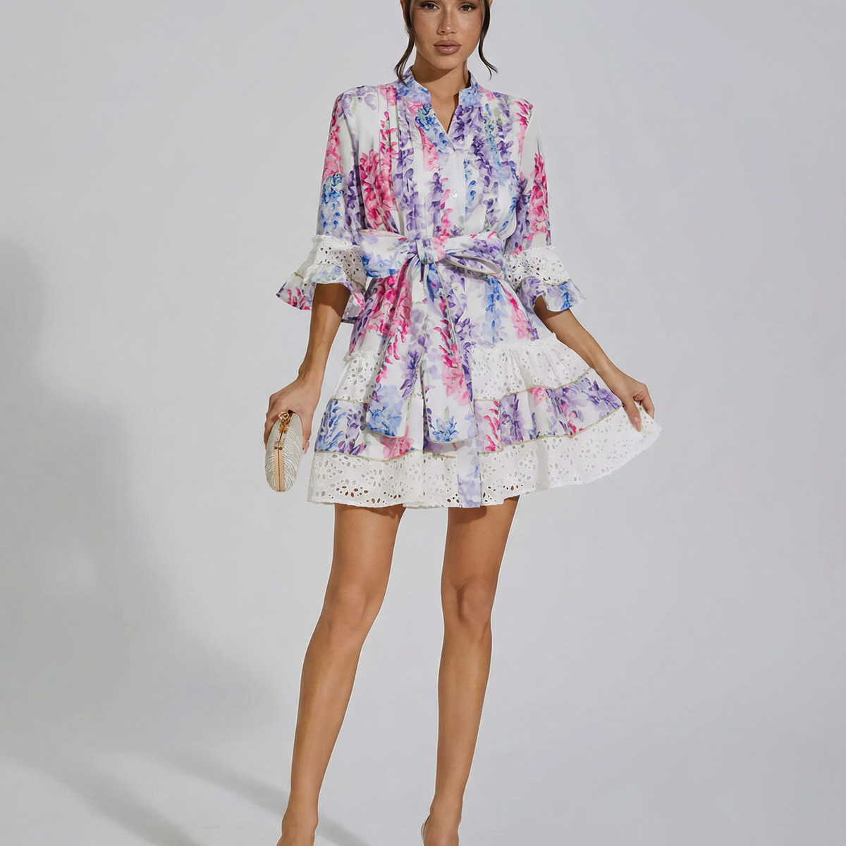 Kimora | Floral Mini Dress with Belted Waist