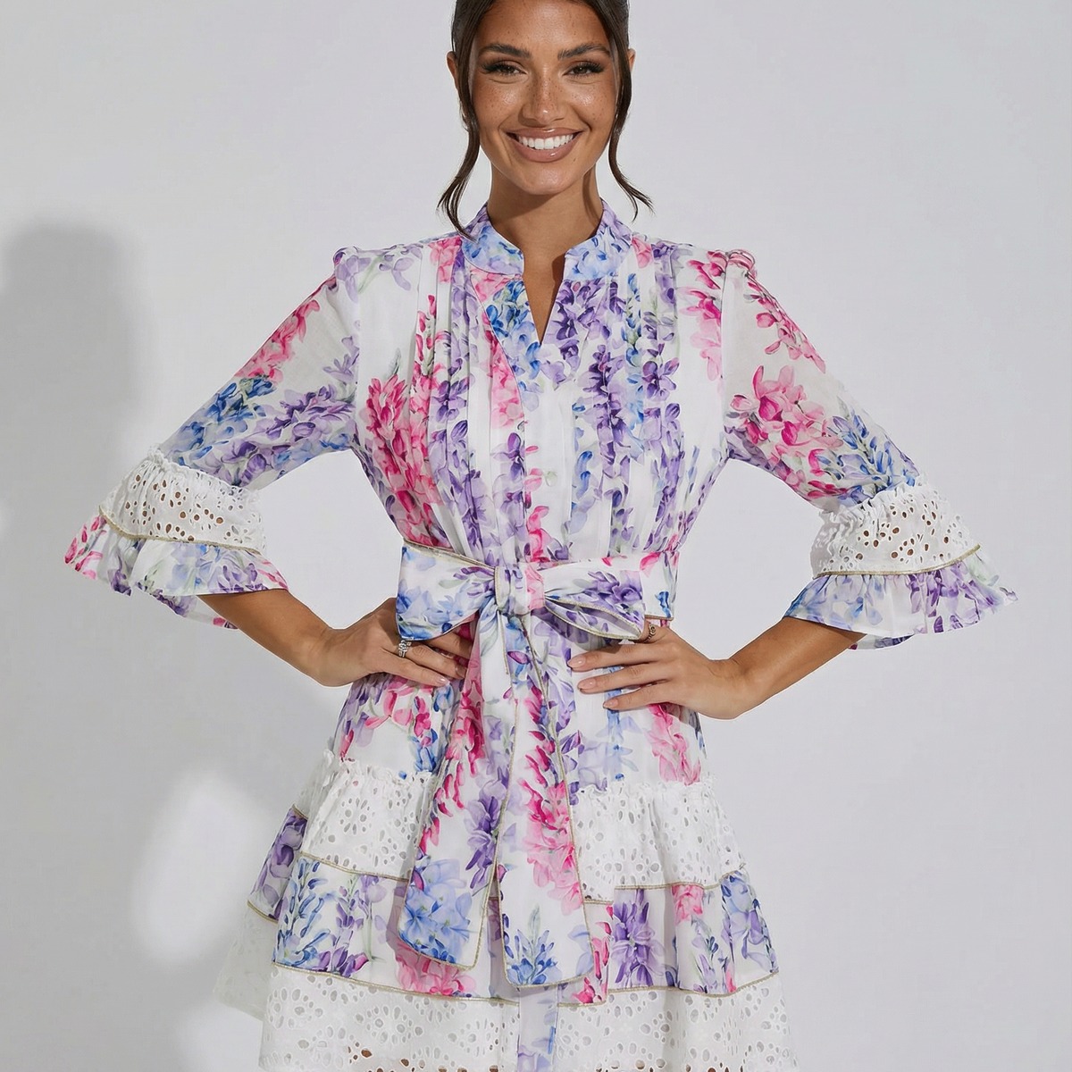 Kimora | Floral Mini Dress with Belted Waist