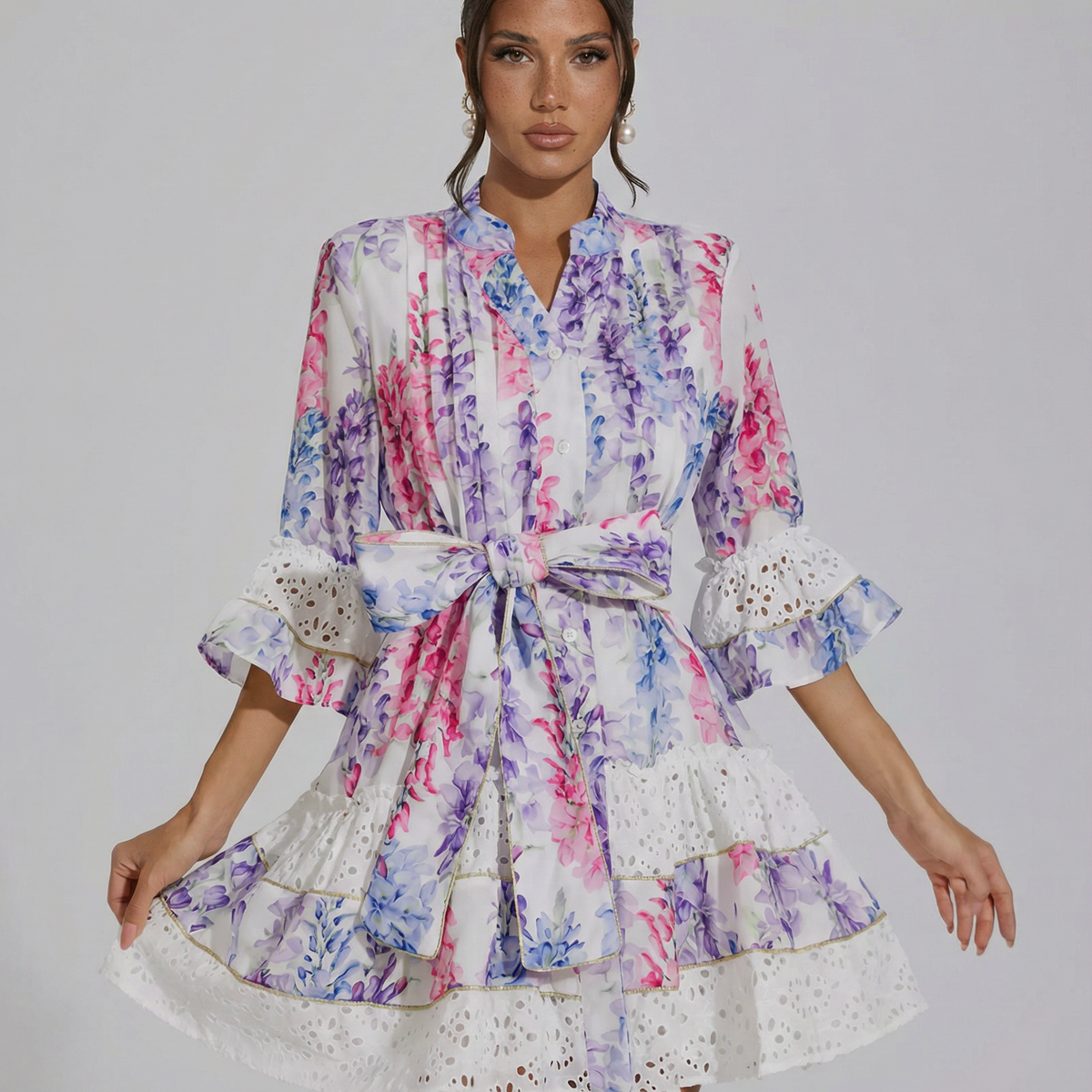 Kimora | Floral Mini Dress with Belted Waist