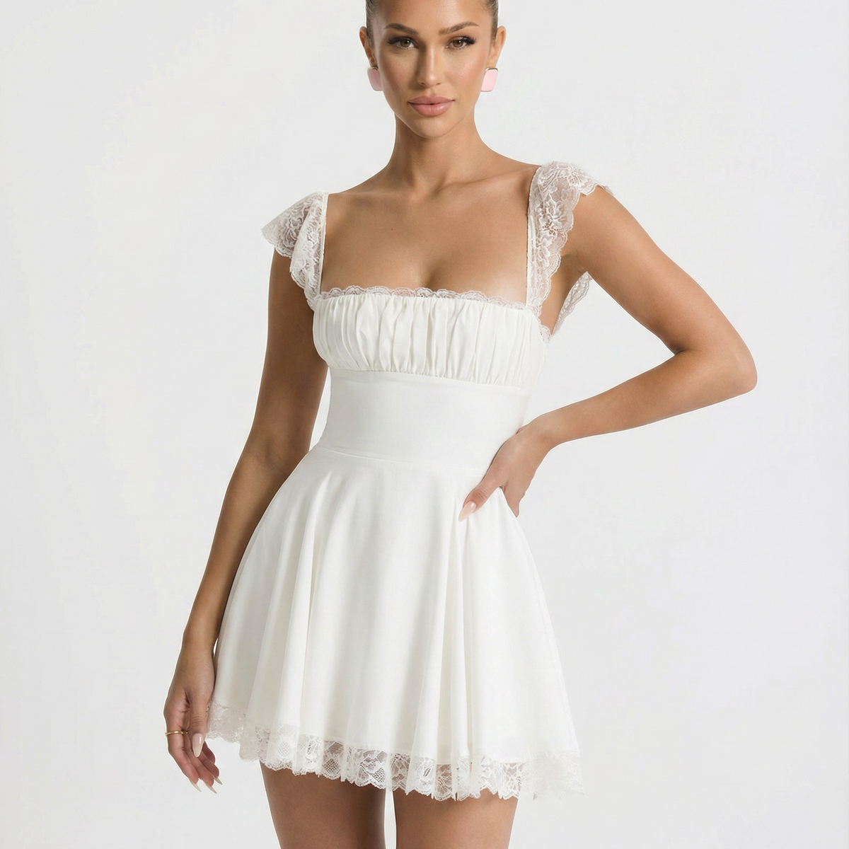 Madelyn | Lace A-Line Mini Dress with Cap Sleeves