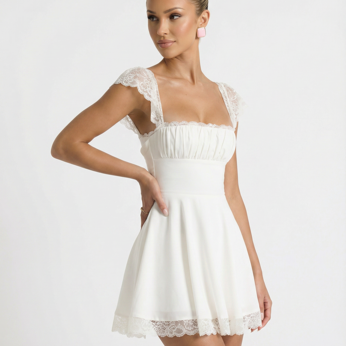 Madelyn | Lace A-Line Mini Dress with Cap Sleeves
