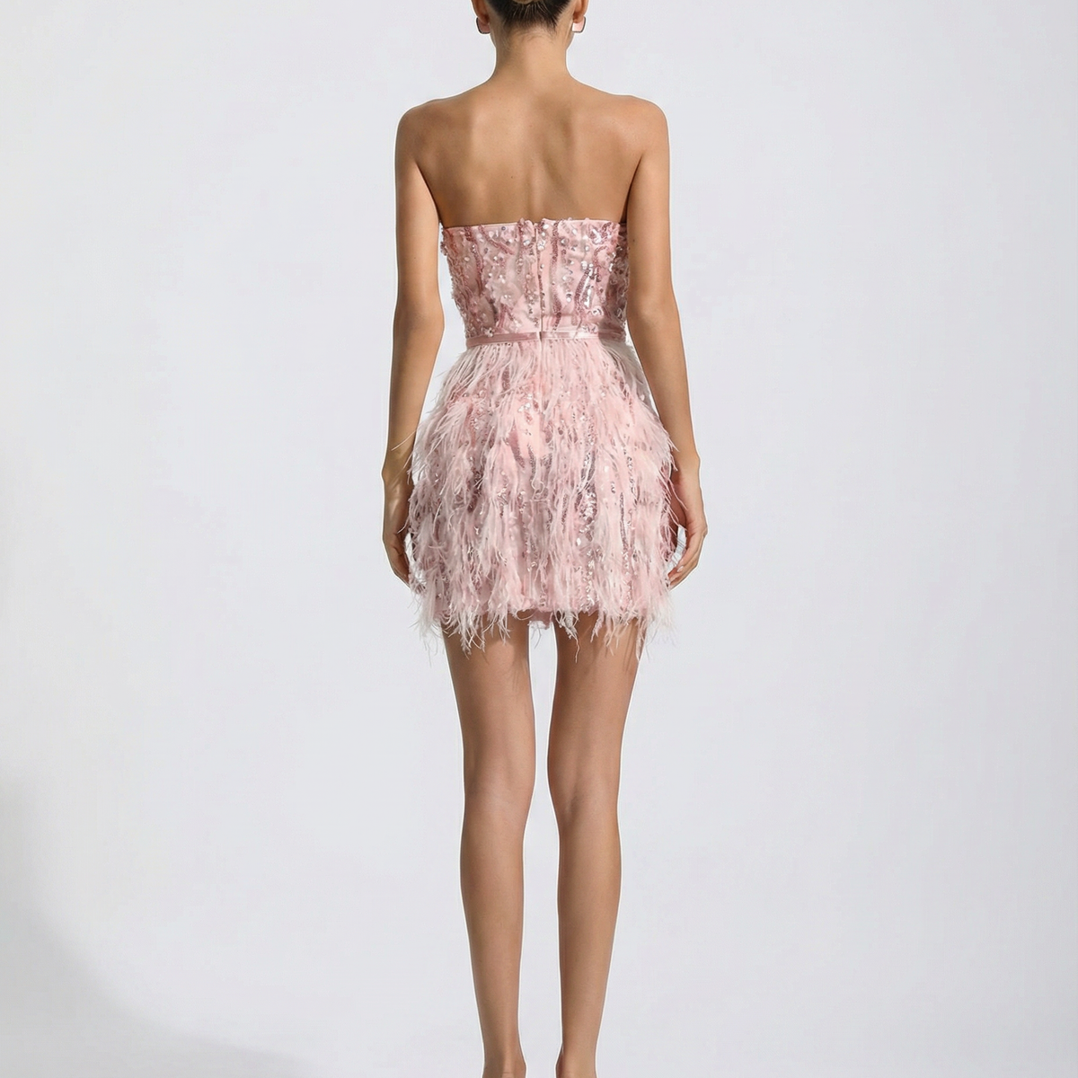 Joyce | Strapless Mini Dress with Sequin Feather Detail