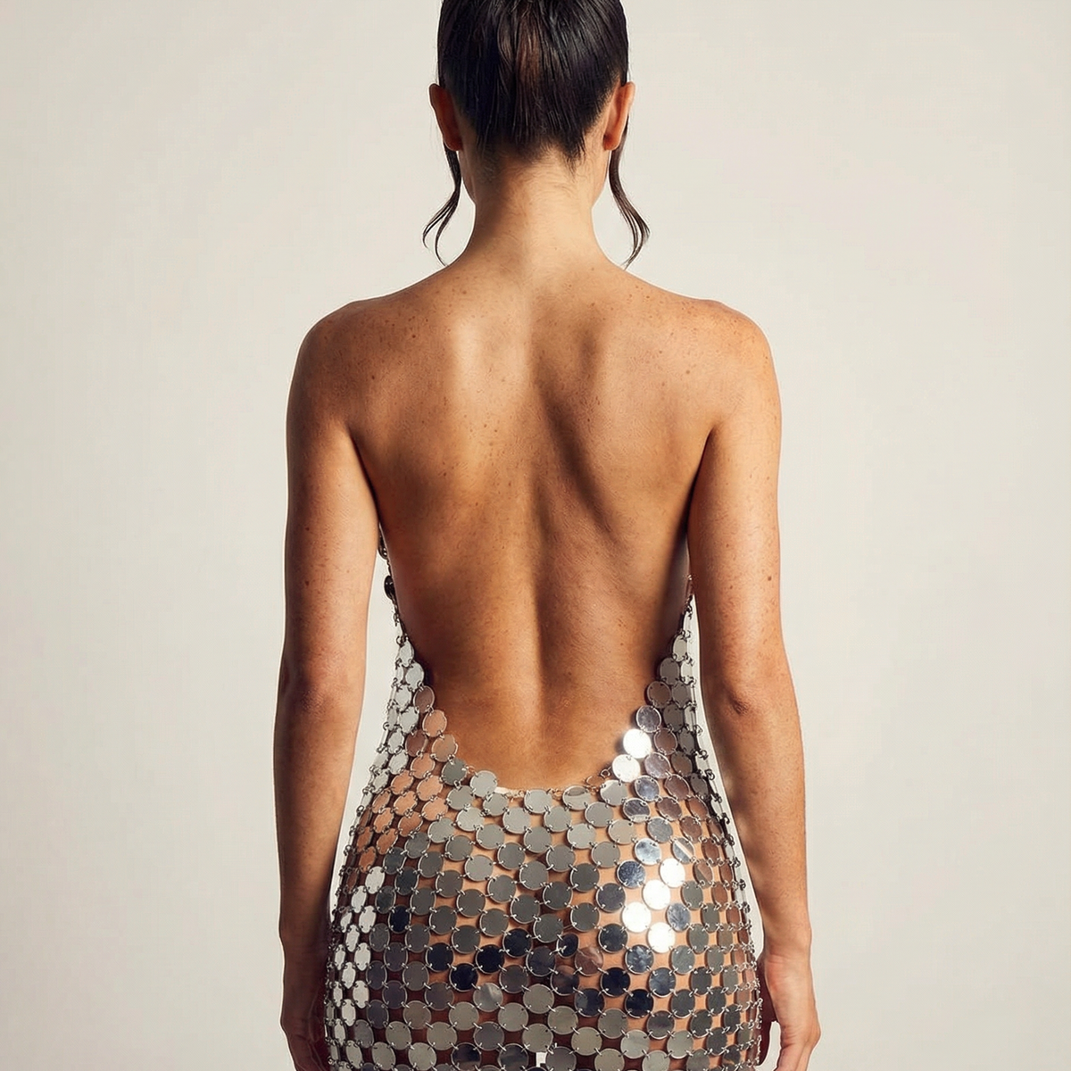 Kellie | Mini Dress with Mirrored Disc Chain