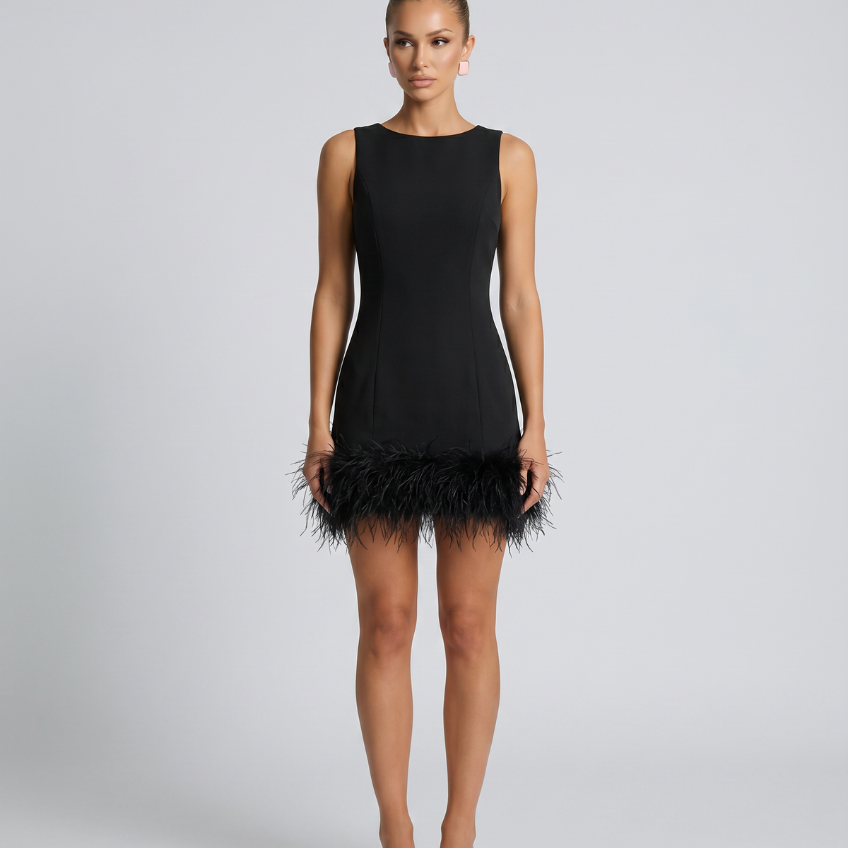 Nisha | Mini Dress with Feather Hem