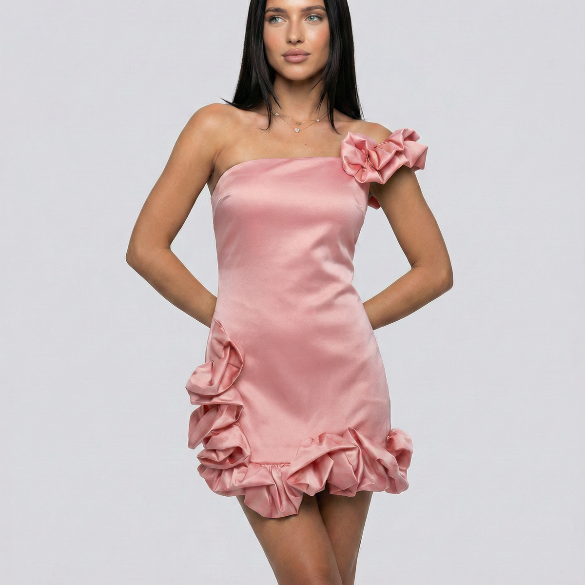 Addie | One Shoulder Mini Dress with Ruffle Hem