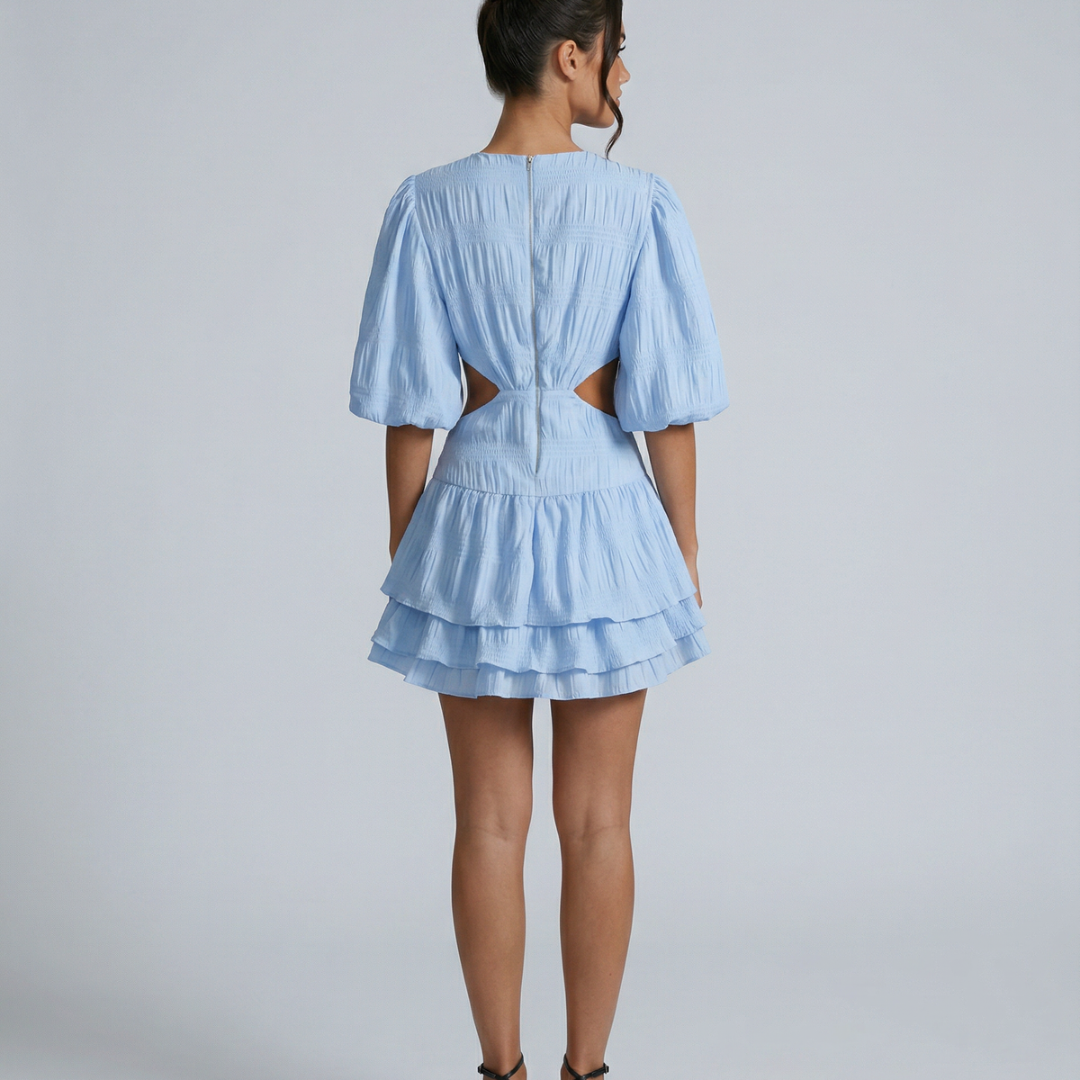 Paloma | Puff Sleeve Mini Dress with Cut-Out Waist