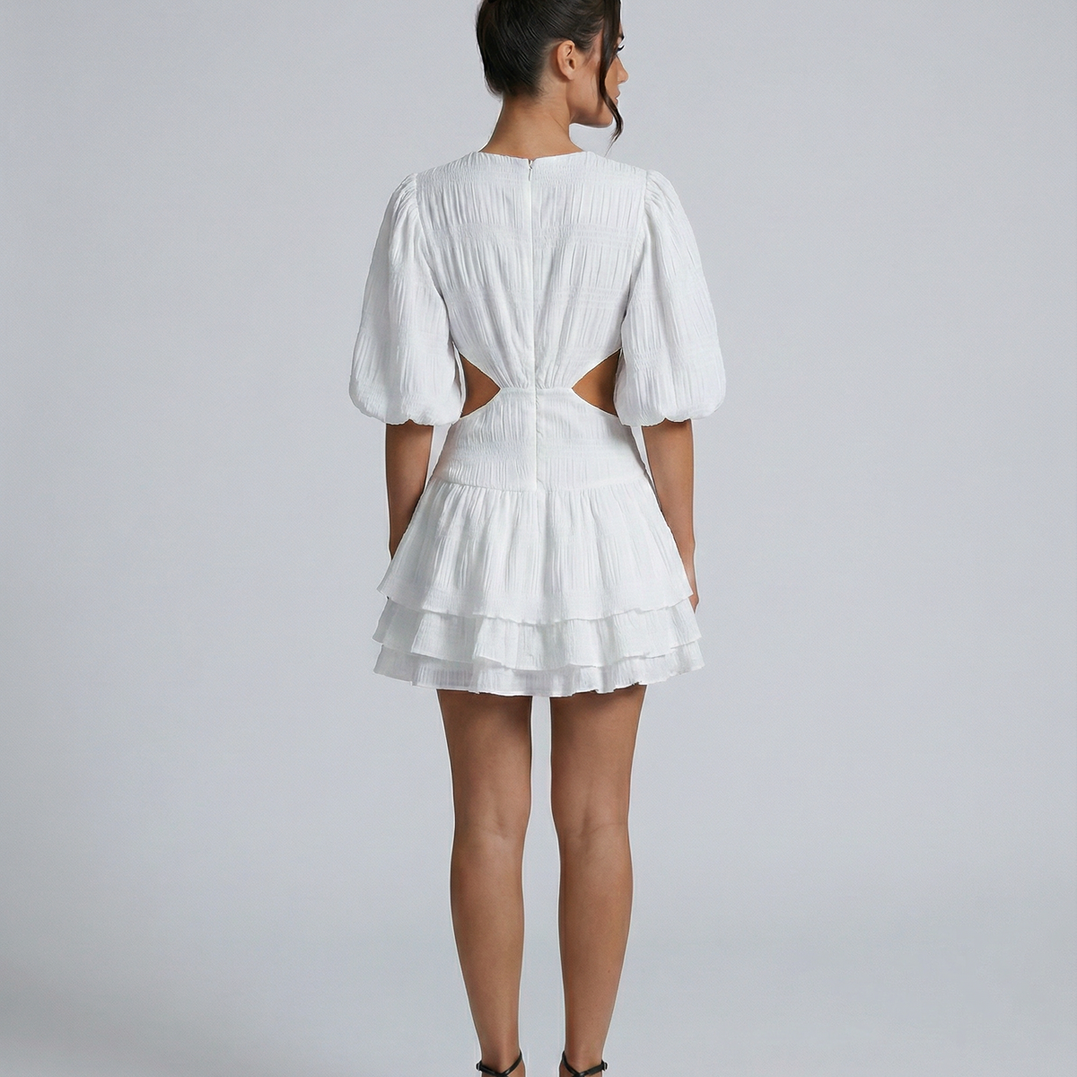 Paloma | Puff Sleeve Mini Dress with Cut-Out Waist