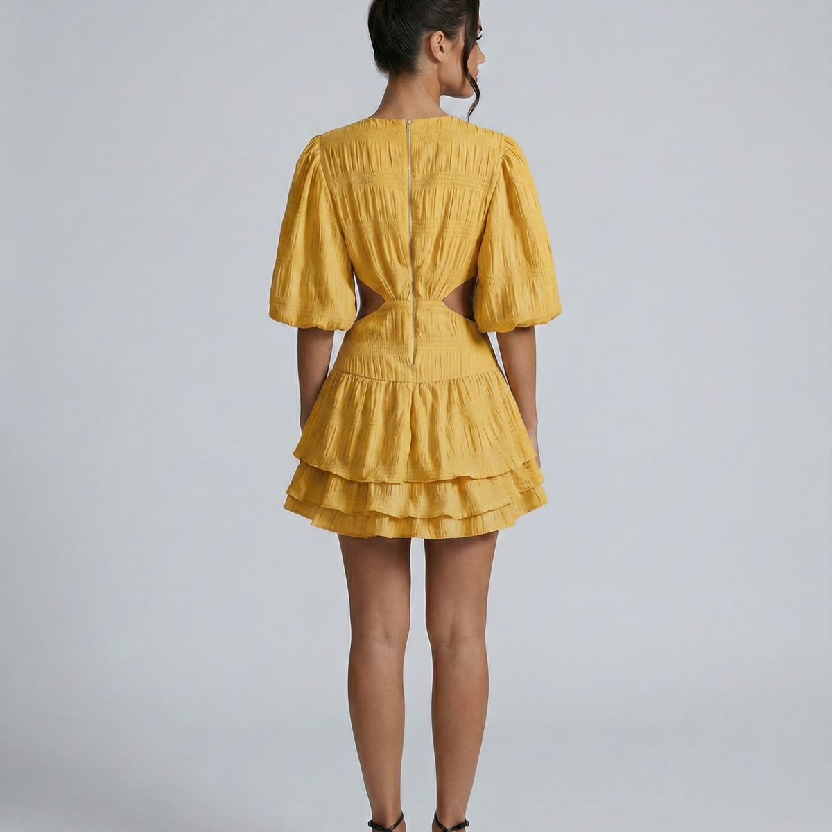 Paloma | Puff Sleeve Mini Dress with Cut-Out Waist