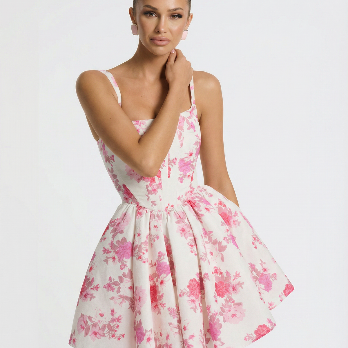 Alice | Floral Corset Mini Dress with Flared Skirt