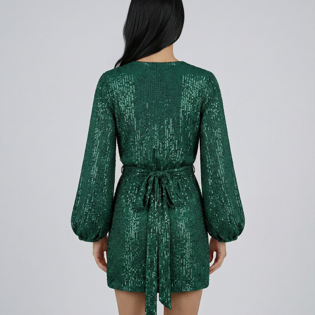 Trina | Sequin Wrap Mini Dress with Long Sleeves