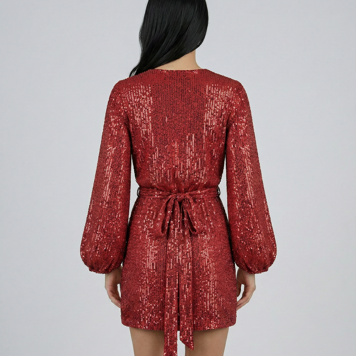 Trina | Sequin Wrap Mini Dress with Long Sleeves