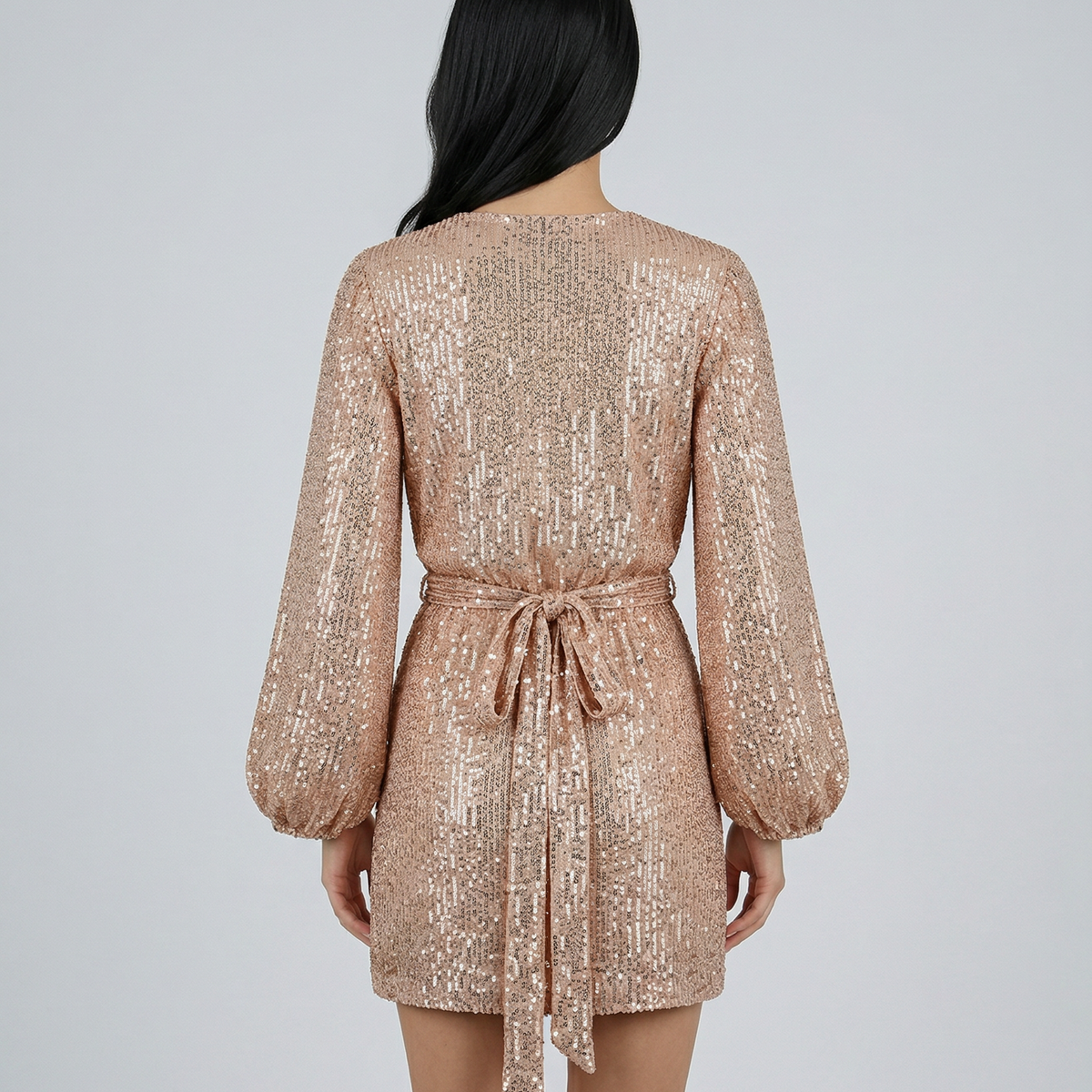 Trina | Sequin Wrap Mini Dress with Long Sleeves