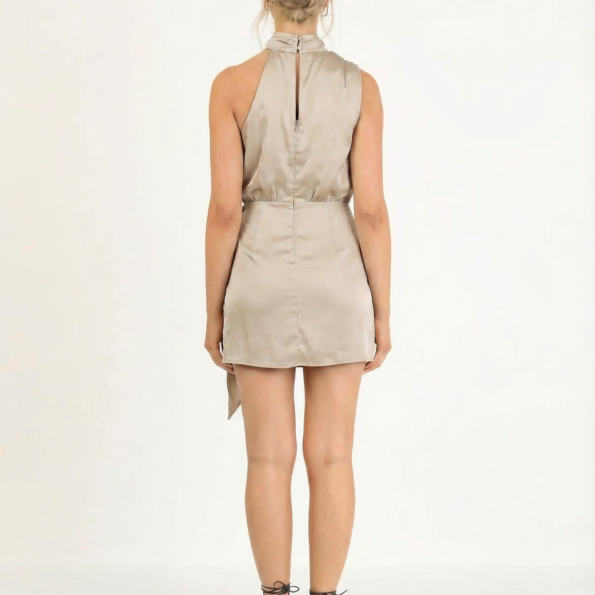 Phyllis | Satin Mini Dress with High Neck
