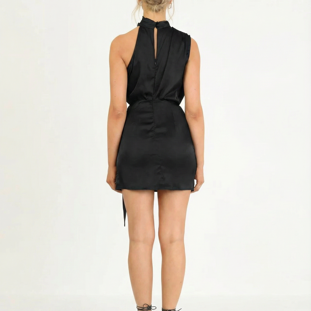 Phyllis | Satin Mini Dress with High Neck