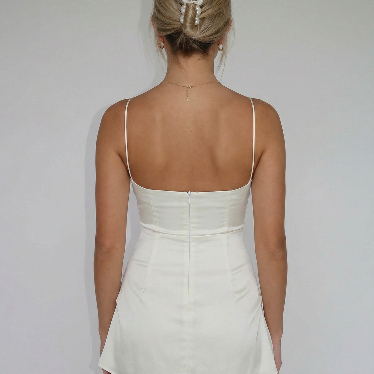 Alaina | Satin Mini Dress with Spaghetti Straps and Square Neck