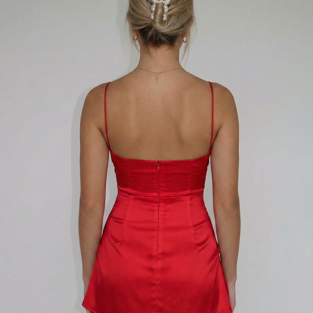Alaina | Satin Mini Dress with Spaghetti Straps and Square Neck