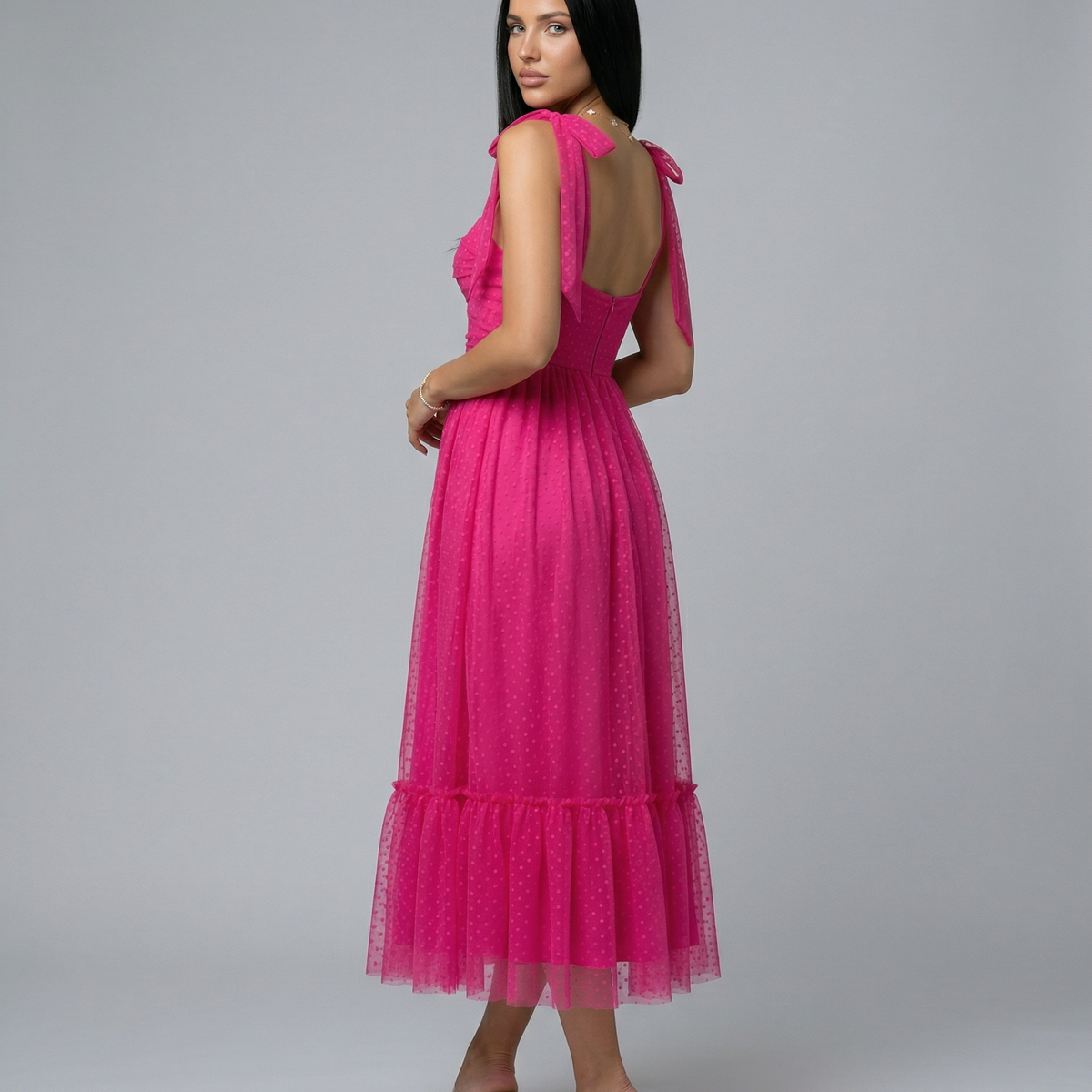 Tina | Midi Tulle Dress with Tie Shoulder Straps