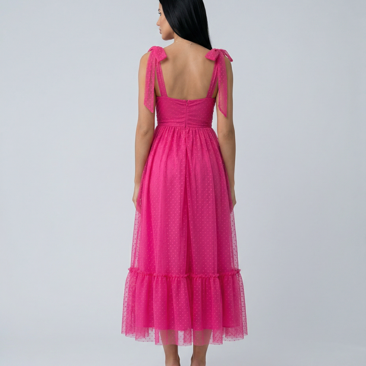 Tina | Midi Tulle Dress with Tie Shoulder Straps