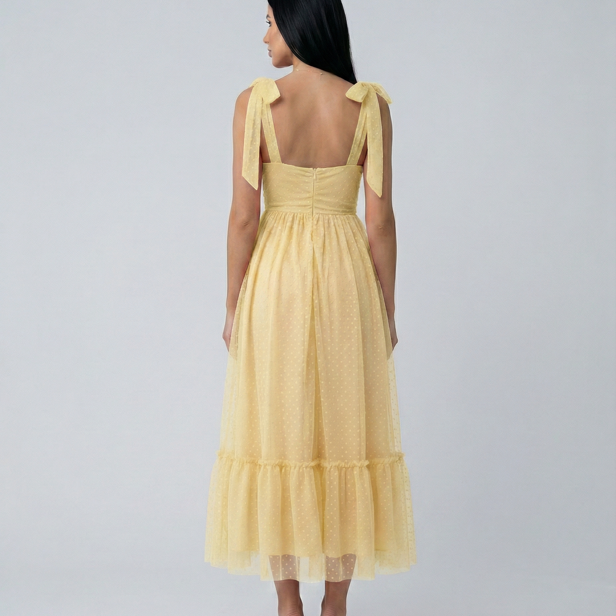 Tina | Midi Tulle Dress with Tie Shoulder Straps