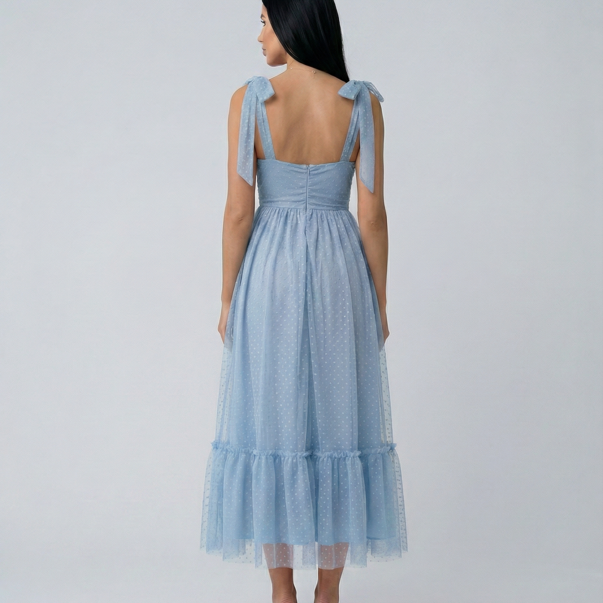Tina | Midi Tulle Dress with Tie Shoulder Straps