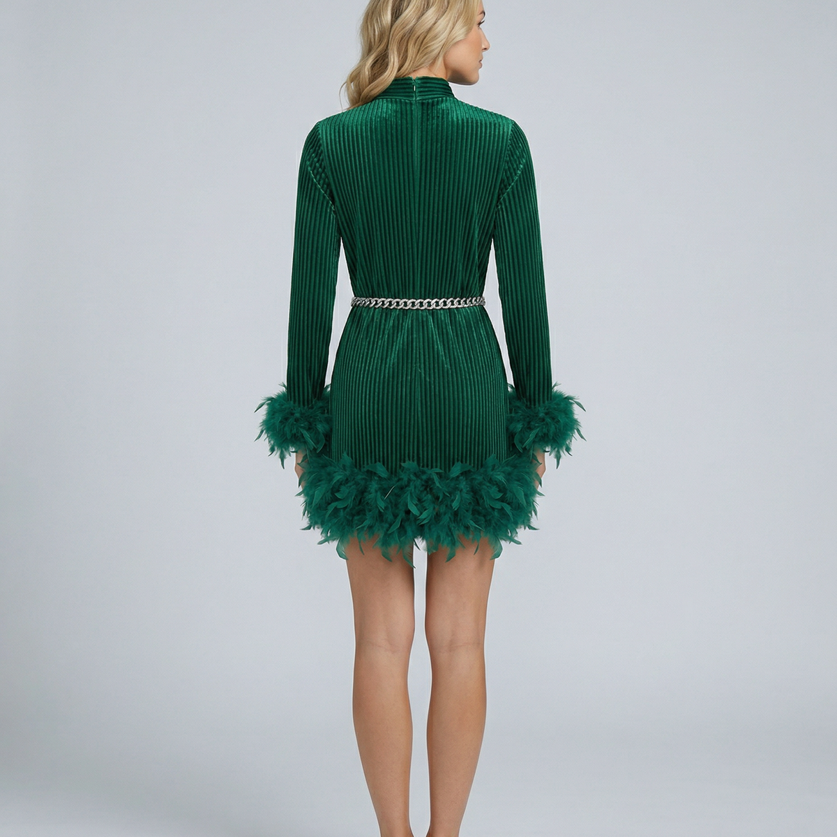 Ayden | Mini Dress with Feather Trim and Belt