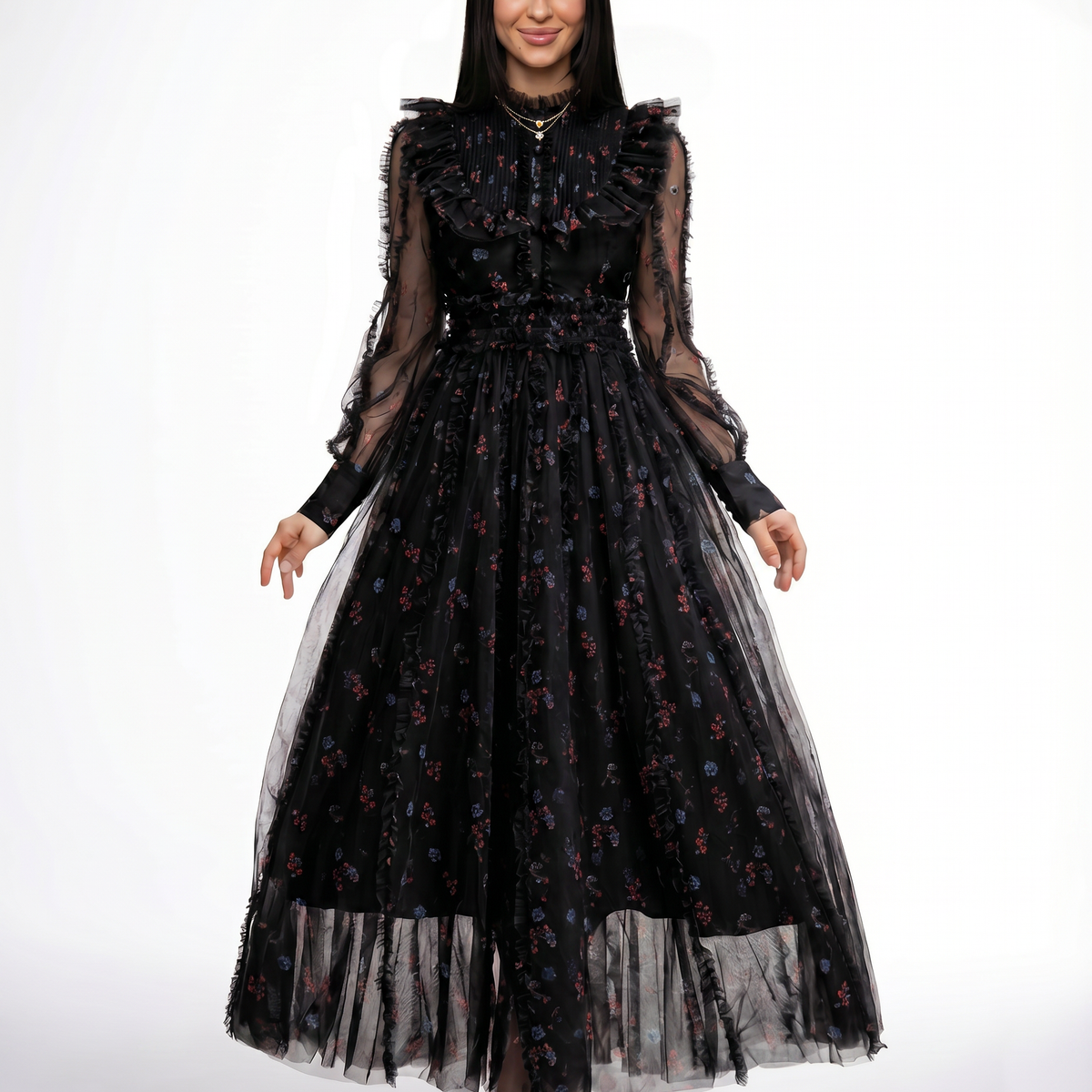 Beryl | Maxi Dress with Floral Print and Ruffle Details