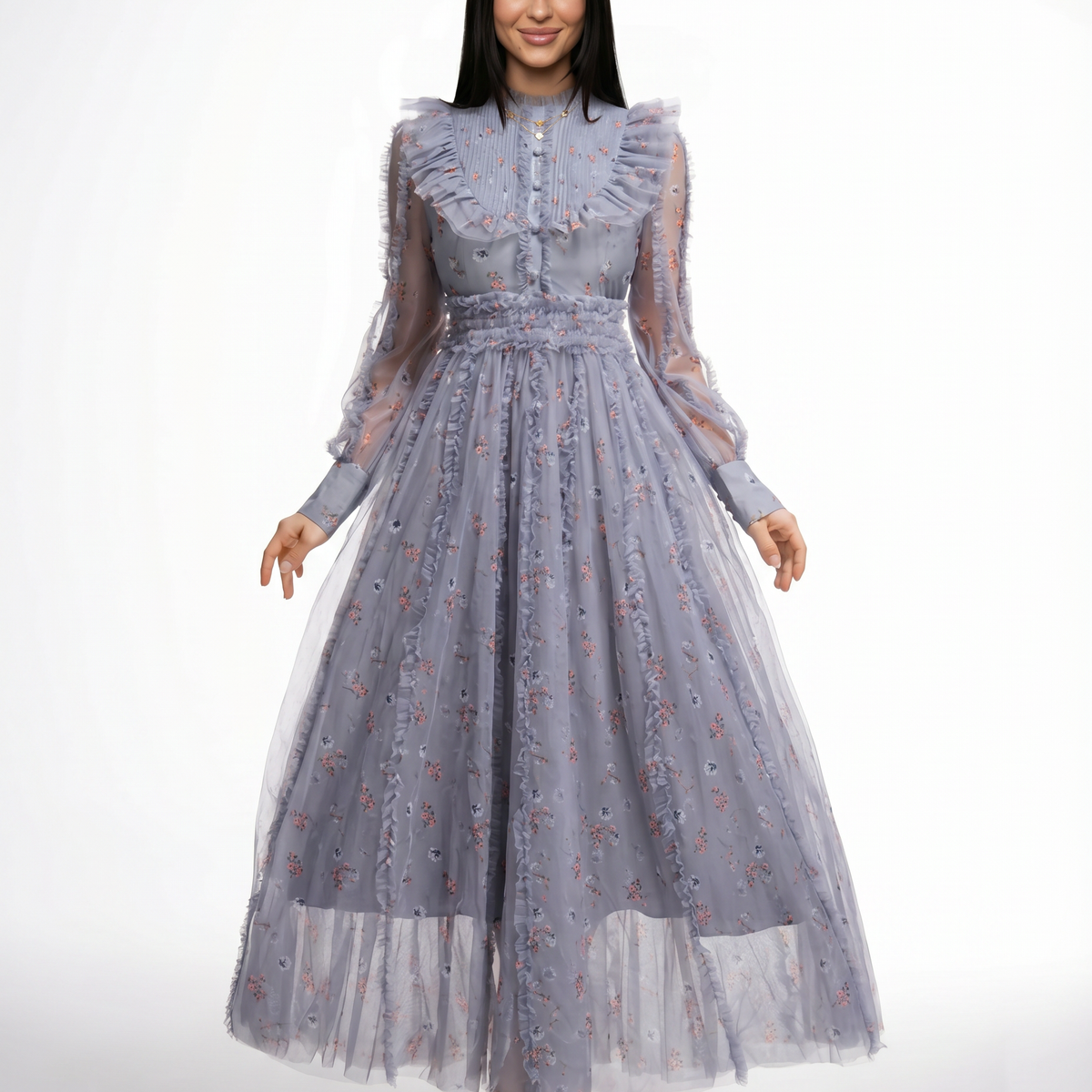 Beryl | Maxi Dress with Floral Print and Ruffle Details