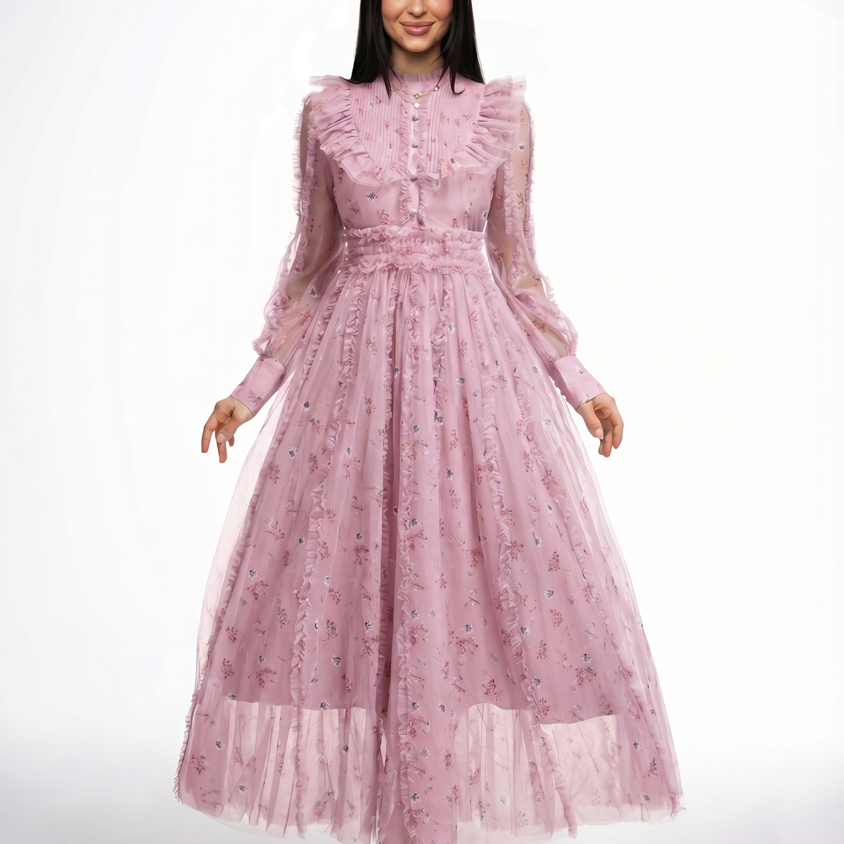 Beryl | Maxi Dress with Floral Print and Ruffle Details
