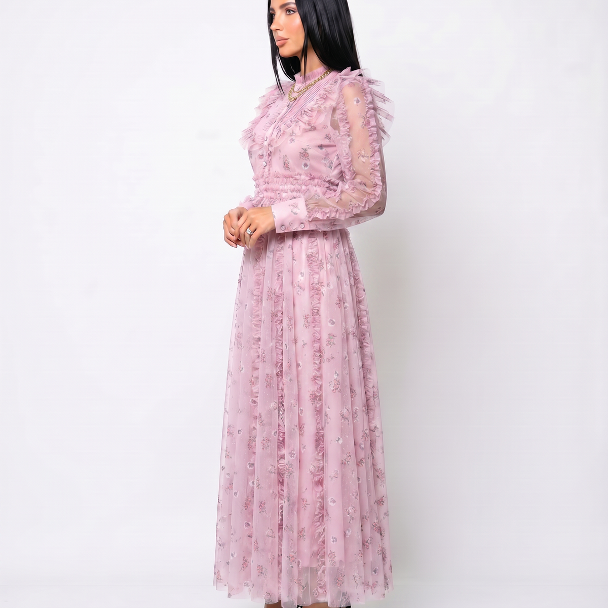 Beryl | Maxi Dress with Floral Print and Ruffle Details