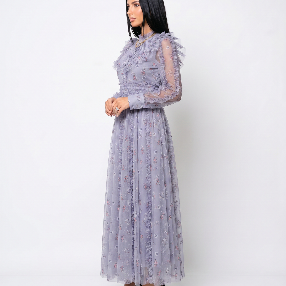 Beryl | Maxi Dress with Floral Print and Ruffle Details