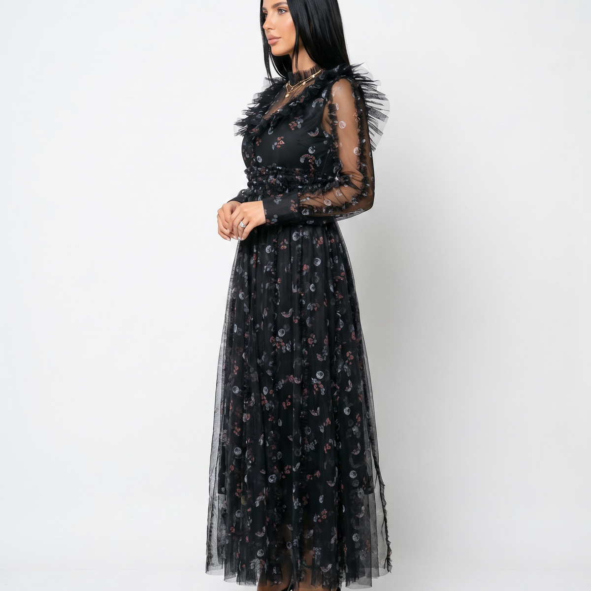 Beryl | Maxi Dress with Floral Print and Ruffle Details