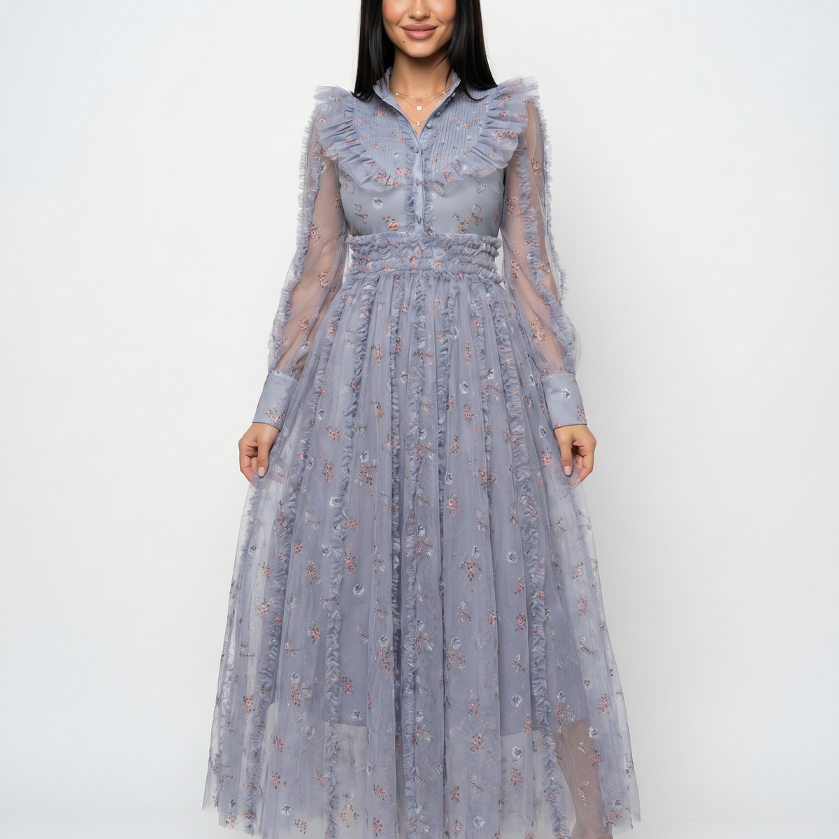 Beryl | Maxi Dress with Floral Print and Ruffle Details