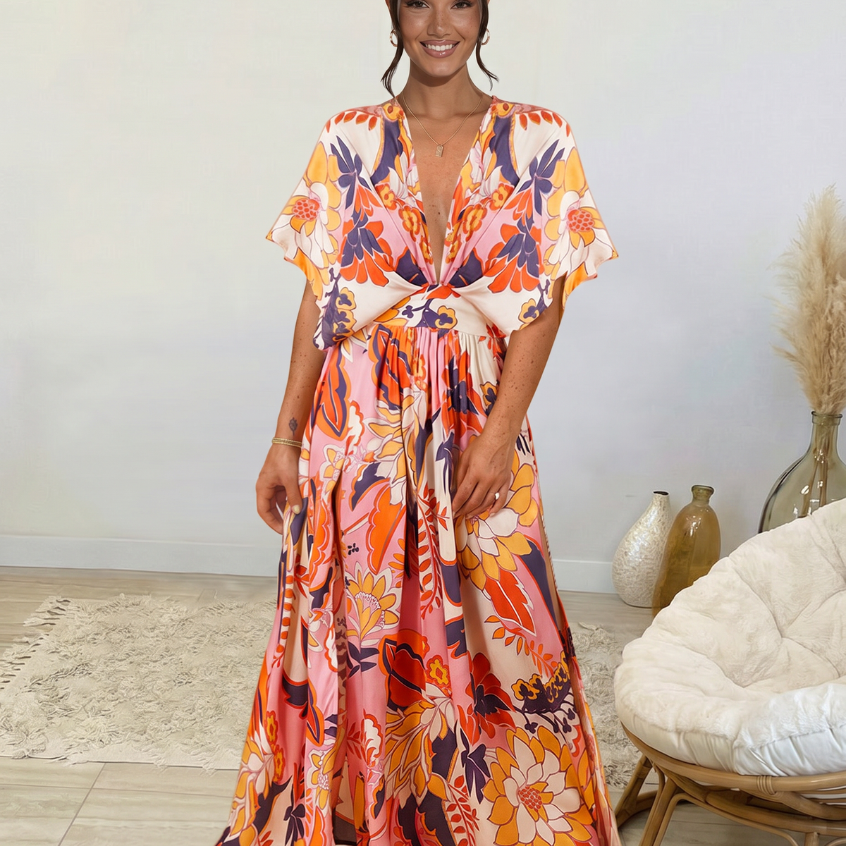Nola | Maxi Dress with Floral Print and Elastic Waist