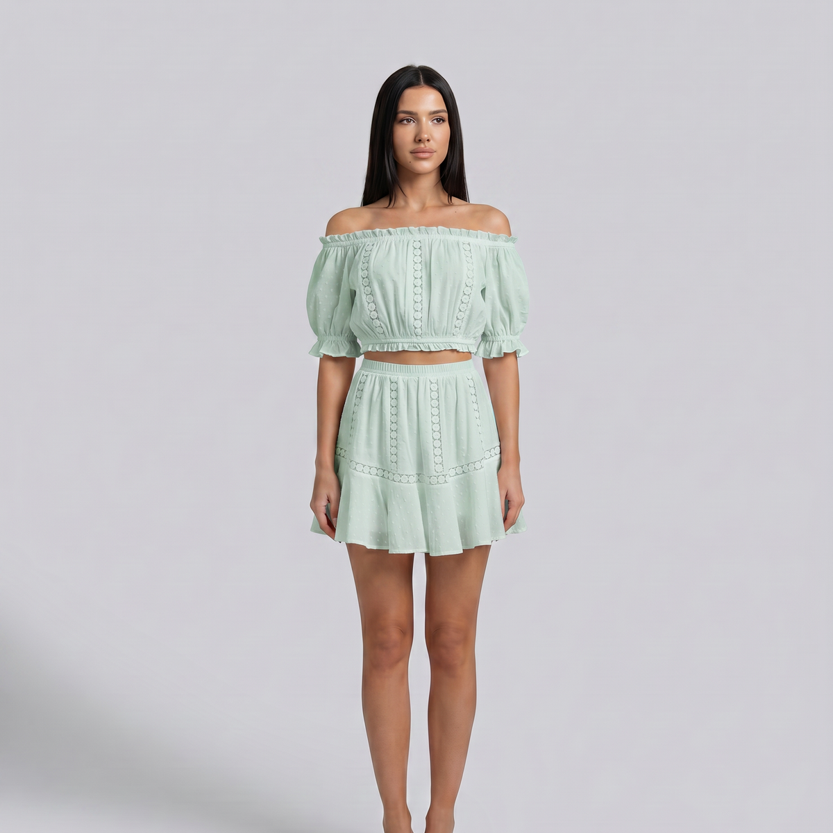 Elba | Two-Piece Mini Dress Set with Off-Shoulder Top