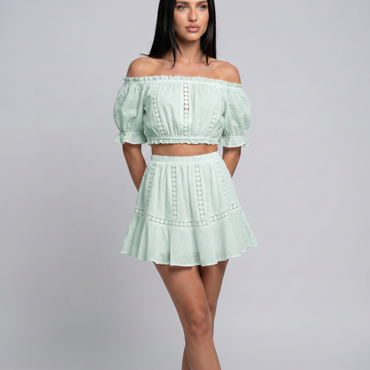Elba | Two-Piece Mini Dress Set with Off-Shoulder Top