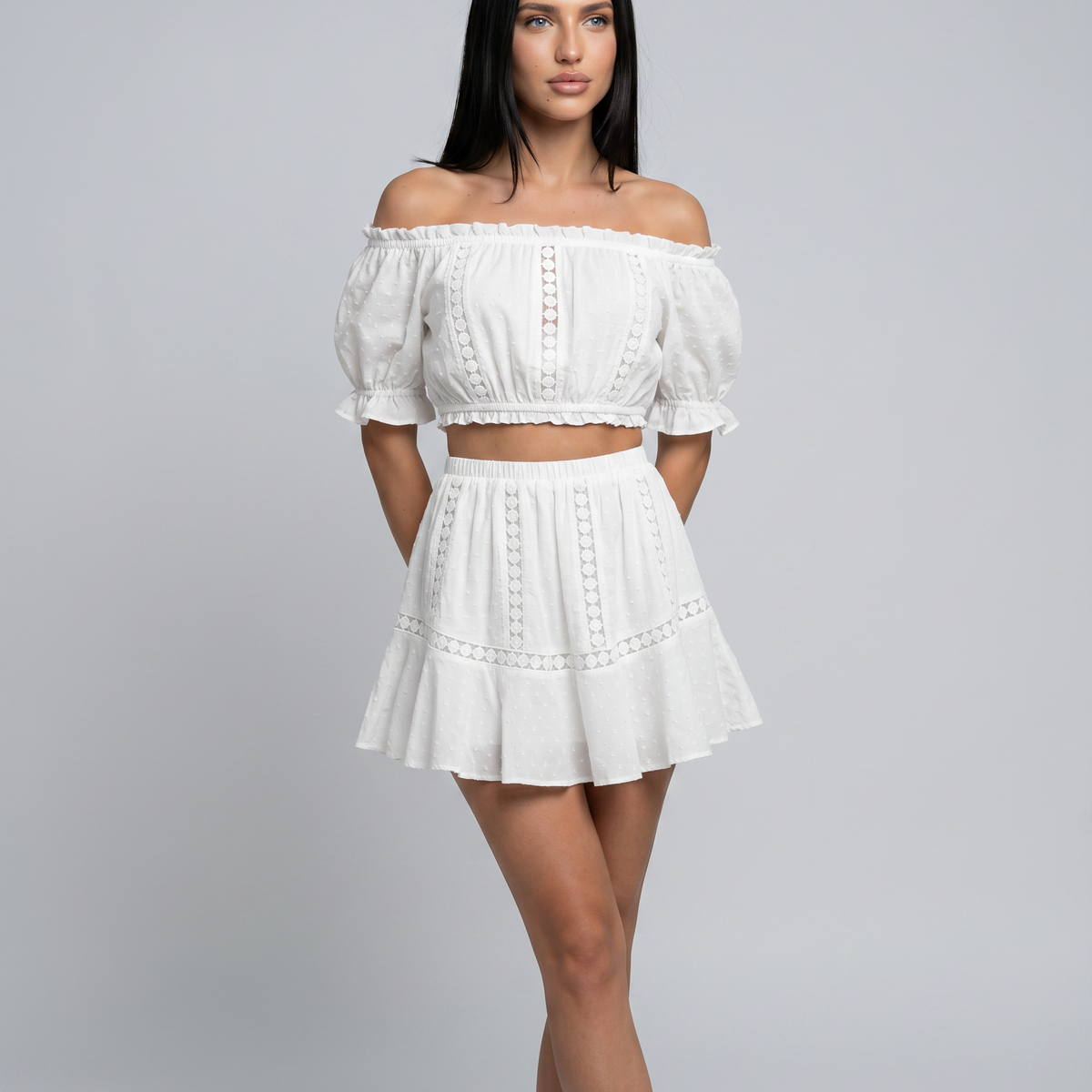 Elba | Two-Piece Mini Dress Set with Off-Shoulder Top