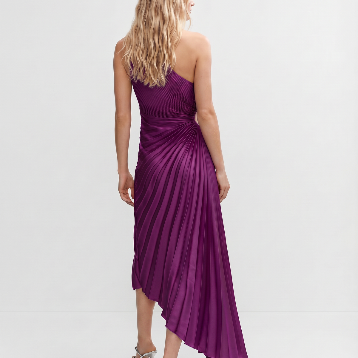 Ava | One Shoulder Midi Dress with Pleated Detail